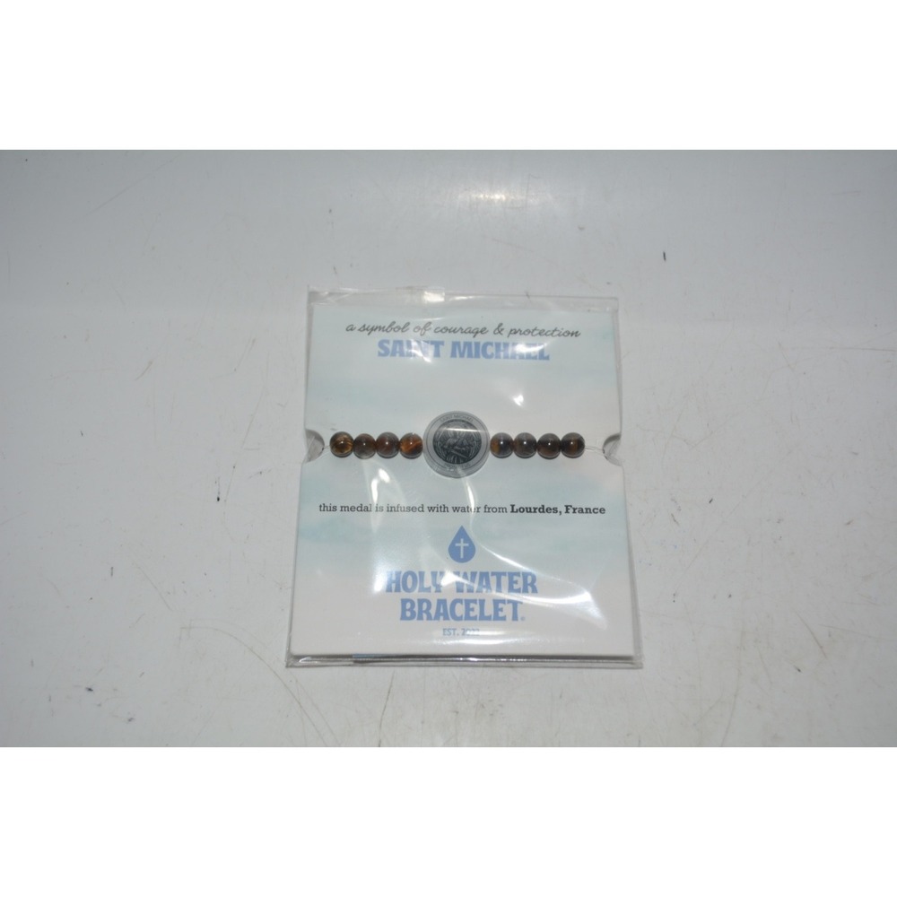 St. Michaels Holy Water Bracelet – Tigers Eve Tone – Religious Jewelry – NEW